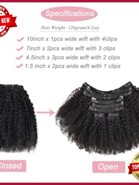 Afro Kinky Curly Clip In Human Hair Extensions 8 Piece Set 22 Inch